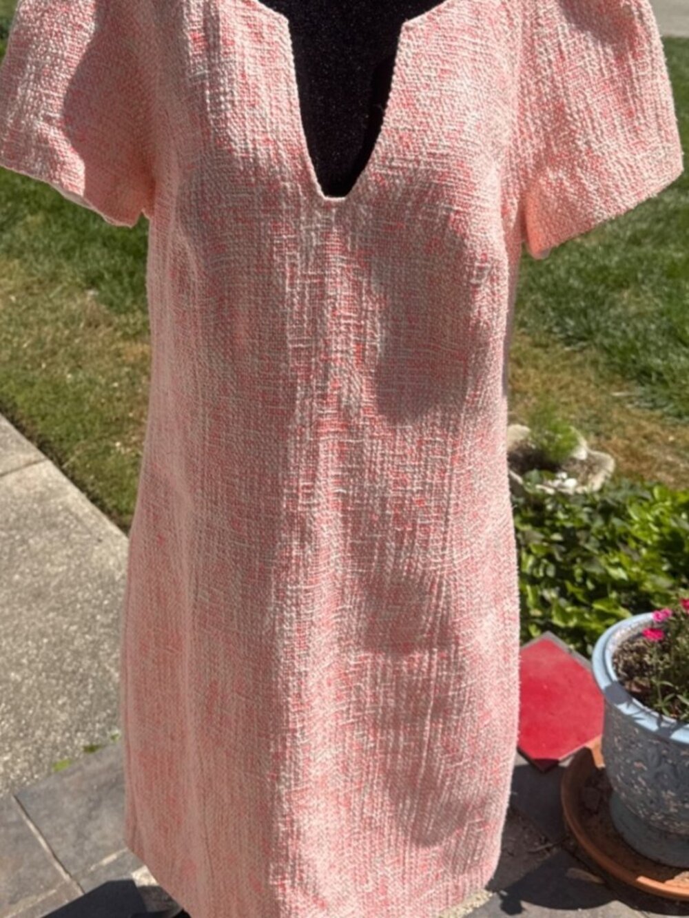 Tina Turk Peach Tweed shimmer short sleeve mini dress size 14 lined career offic